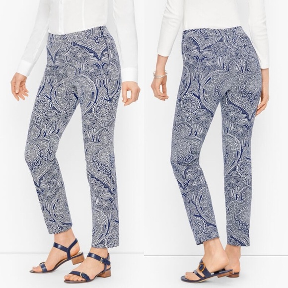 Talbots Pants - New Talbots Chatham Ankle Pants 4 NAVY Floral Paisley Stretch Pockets Career